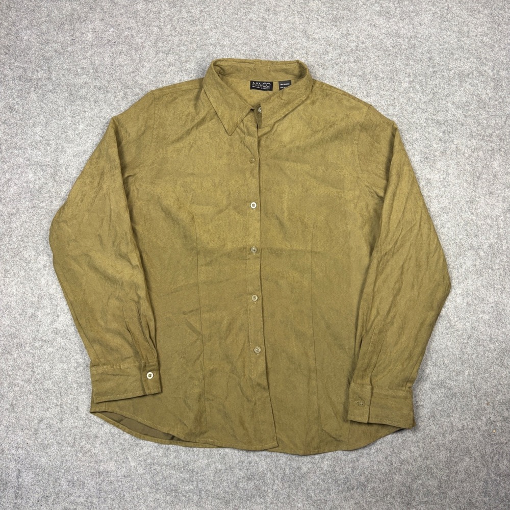NY&CO New York & Company Faux Suede Button Down Shirt Olive XL Long Sleeve